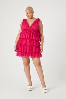 Многоярусное сетчатое мини-платье больших размеров Forever 21, розовый