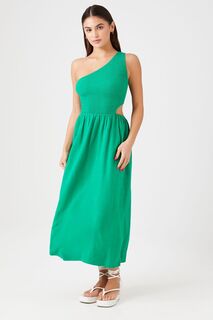 Платье миди на одно плечо с вырезом Forever 21, зеленый