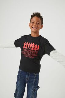 Детская комбинированная футболка Очень странные дела Forever 21, черный