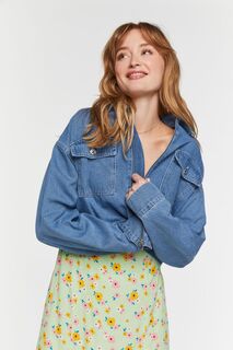 Джинсовая укороченная куртка дальнобойщика на молнии Forever 21, деним