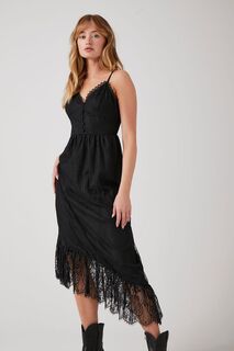 Асимметричное кружевное платье-миди Forever 21, черный