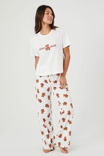 Пижамный комплект из футболки и брюк с рисунком Bearly Awake Forever 21, слоновая кость