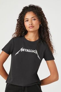 Укороченная футболка с рисунком Metallica Forever 21, черный