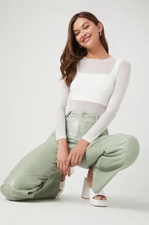 Бесшовное прозрачное комбинированное боди Forever 21, белый