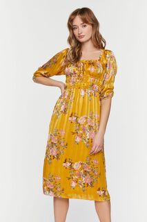 Шифоновое платье-миди с цветочным принтом Forever 21, желтый