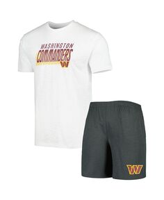 Мужской темно-серый, белый комплект для сна с футболкой и шортами Washington Commanders Downfield Concepts Sport