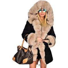 Парка Aofur Long Warm Winter Faux Fur Collar Qulited Women&apos;s, черный/бежевый