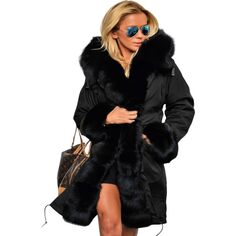 Парка Aofur Long Warm Winter Faux Fur Collar Qulited Women&apos;s, черный