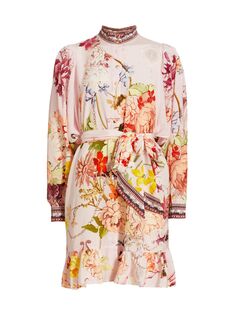 Украшенное шелковое мини-платье с поясом и цветочным принтом CAMILLA