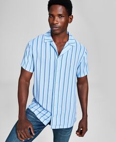 Мужская полосатая тканая рубашка с коротким рукавом camp, созданная для macy&apos;s And Now This, мульти