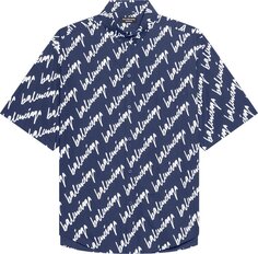 Рубашка Balenciaga Short-Sleeve Large Fit Shirt &apos;Navy/White&apos;, синий