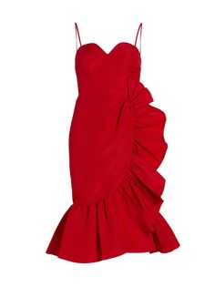 Плиссированное платье-миди с оборками по бокам Carolina Herrera