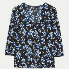 Блузка Marks &amp; Spencer Floral V-Neck Button Through, синий