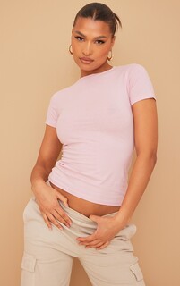 PrettyLittleThing Базовая футболка из смеси хлопка ярко-розового цвета с круглым вырезом