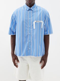 Рубашка cabri из хлопкового поплина в полоску с логотипом Jacquemus, синий