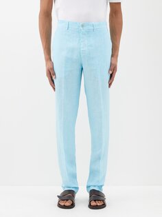 Узкие костюмные брюки из льна 120% Lino, синий