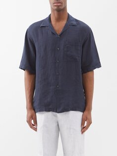 Льняная рубашка с короткими рукавами 120% Lino, синий