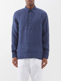 Рубашка на четверть пуговицы из льняной вуали 120% Lino, синий