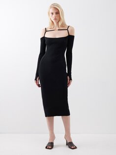 Платье миди sierra с открытыми плечами из джерси Jacquemus, черный