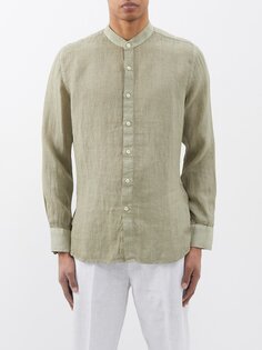 Льняная рубашка с воротником-стойкой 120% Lino, зеленый