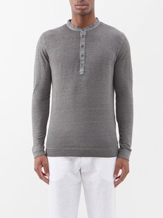 Льняная рубашка henley с длинными рукавами 120% Lino, серый