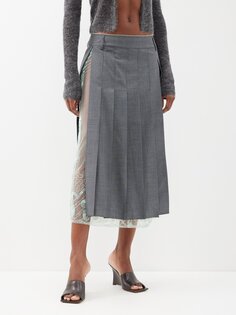 Плиссированная юбка brone из шерсти и твила с кружевными вставками 16Arlington, серый