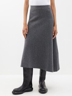 Асимметричная юбка миди из смесовой шерсти Jil Sander, серый