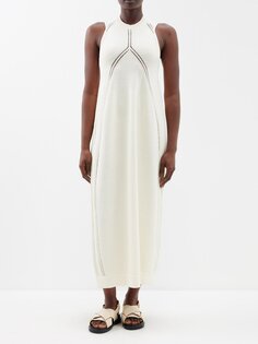 Трикотажное платье с люверсами из смесовой шерсти Jil Sander, белый
