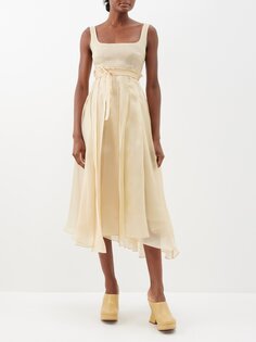 Асимметричное платье миди из шелковой органди A.W.A.K.E. Mode, бежевый