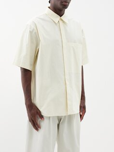 Рубашка оверсайз с короткими рукавами из хлопкового поплина Jil Sander, бежевый
