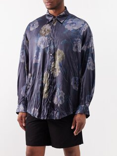Рубашка setar из жатого атласа с цветочным принтом Acne Studios, синий