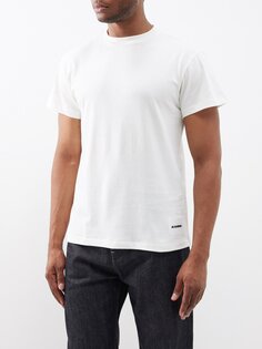 Набор из трех футболок из хлопкового джерси с нашивками-логотипами. Jil Sander, белый