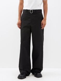 Широкие брюки из компактной хлопковой парусины Jil Sander, черный