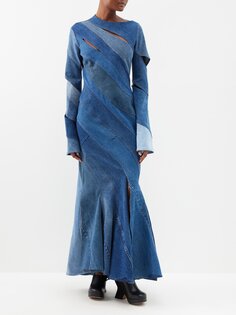 Платье макси из переработанного денима со вставками A.W.A.K.E. Mode, синий