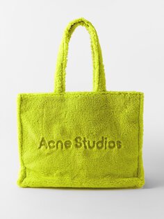 Сумка-тоут из флиса тедди с тисненым логотипом Acne Studios, зеленый