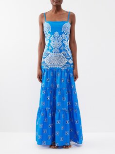 Хлопковое платье макси amancay с геометричным узором Johanna Ortiz, синий