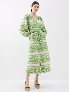 Платье миди rimara из хлопковой вуали с вышивкой Johanna Ortiz, зеленый
