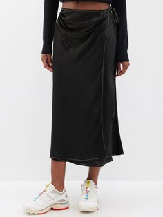 Атласная юбка миди iala с запахом Acne Studios, черный