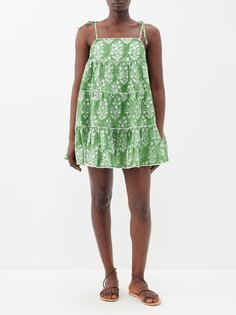 Хлопковое мини-платье с цветочным принтом и полосками Juliet Dunn, зеленый