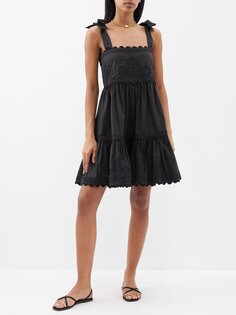 Платье мини из хлопкового поплина с квадратным вырезом Juliet Dunn, черный