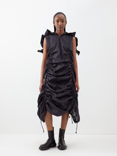 Платье из рипстопа со сборками и капюшоном Junya Watanabe, черный