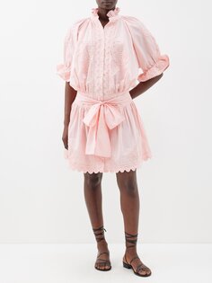 Платье-рубашка из хлопкового поплина с фестонами Juliet Dunn, розовый