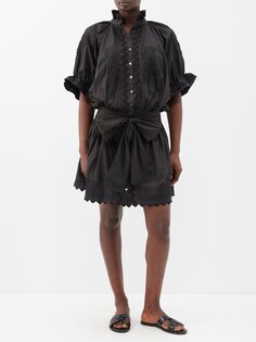 Платье мини из хлопкового поплина с аппликацией рикрак Juliet Dunn, черный