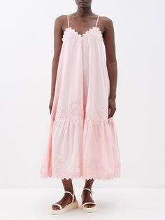Хлопковое платье-комбинация миди с отделкой rickrack Juliet Dunn, розовый