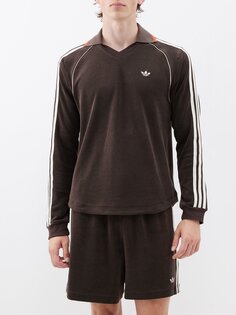 Рубашка-поло из смесового хлопка с вышитым логотипом Adidas X Wales Bonner, коричневый