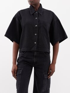 Укороченная джинсовая рубашка rona с короткими рукавами Agolde, черный