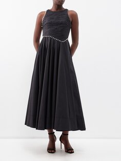 Платье из поплина с открытой спиной и жемчугом florence Aje, черный
