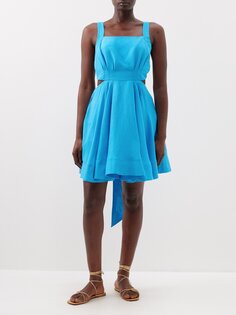 Платье мини clara из смесового льна с завязками на спине Aje, синий