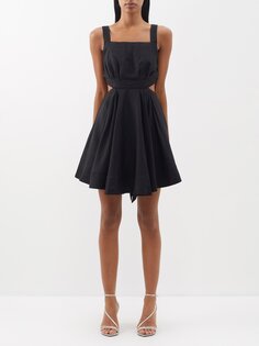 Платье мини clara из смесового льна с завязками на спине Aje, черный