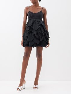 Плиссированное платье мини elsie из льняной органзы Aje, черный